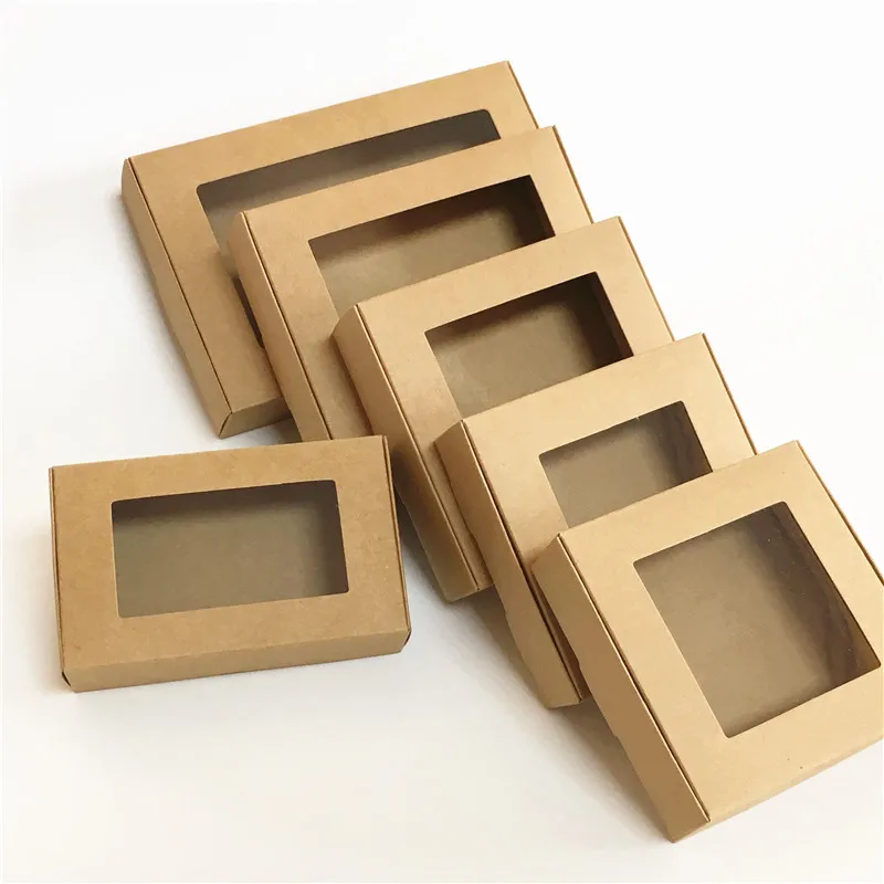 30pcs Blank Kraft Paper Gift Box with Window Handmade Soap Box Jewelry Cookies Gift Candy Box Wedding Gift Box Party Supplies