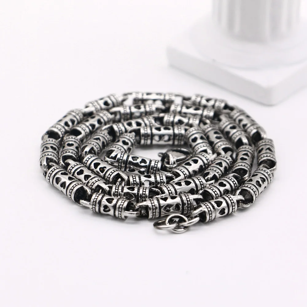 Vintage Fashion Classic round tube Chain Necklace Men 925 Sterling Silver Long Necklace For Men Women Chain Men Necklace Jewelry