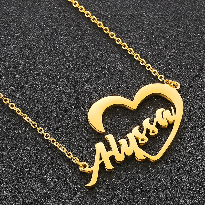 Custom Name Necklaces Stainless Steel Romantic Heart Shaped Letter Pendant Necklaces Personalized Jewelry For Women Gift