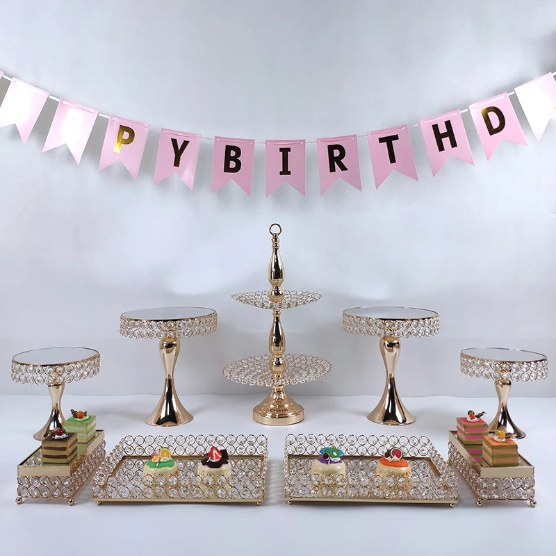 High-qualityGold wedding Cake Stand Set white Crystal Metal Cupcake decorations Dessert Pedestal Party Display Table Decorations