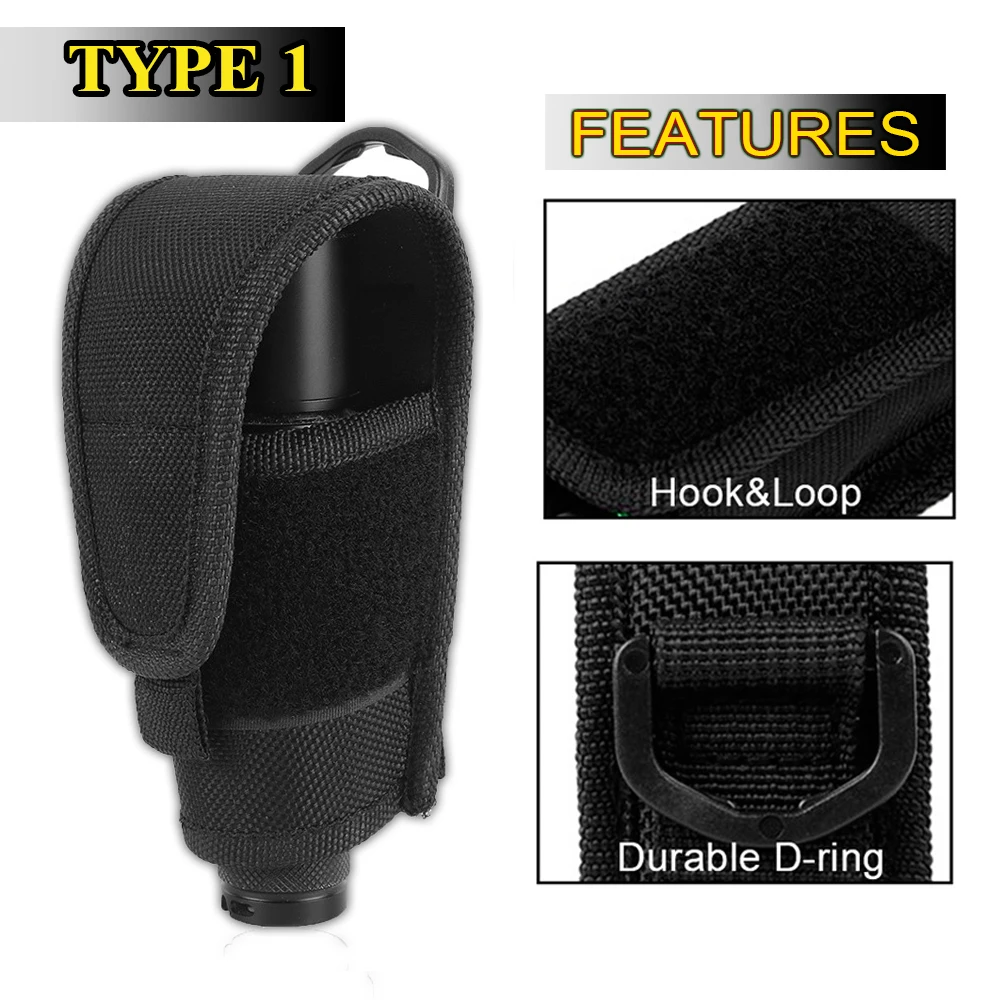 Tactical Molle Flashlight Holster Pouch Protable LED Torch Cover Case EDC Tool Holder Pocket For Outdoor Hunting Camping