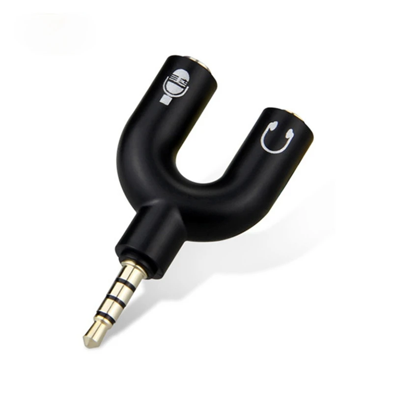 3.5mm Splitter Stereo Plug U-shape Stereo Audio Mic & Headphone Earphone Splitter Adapters for Smartphone MP3 MP4 Player