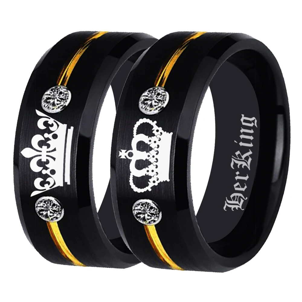 Ring Tungsten Carbide HIs Queen- Her King Ring Black Tungsten With White CZ Women Ring for Wedding Anniversary Gift Drop Ship