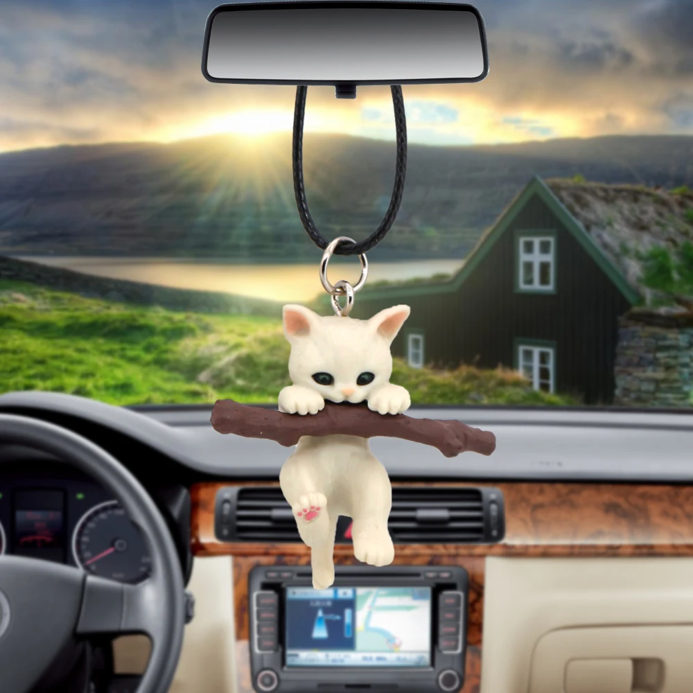 

Car Pendant Rearview Mirror Decoration Cute Branch Cat Auto Hanging Ornament Automobiles Interior Accessories Decor Gift