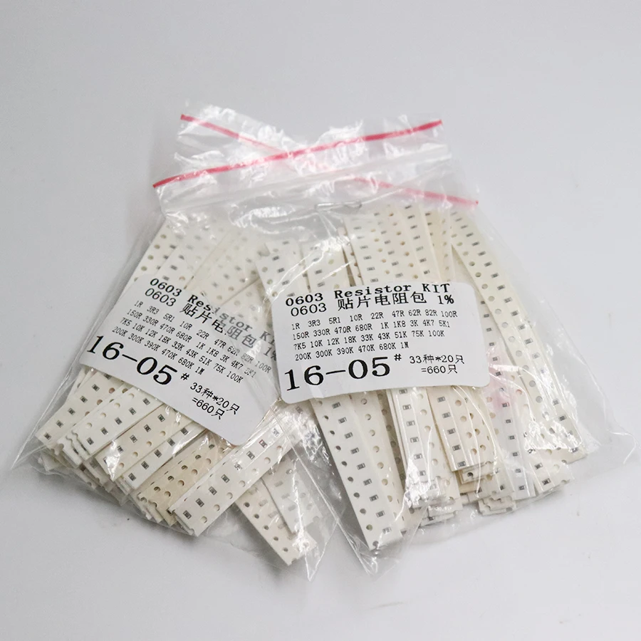 Free shipping  0603 SMD Resistor Kit Assorted Kit 1ohm-1M ohm 1% 33valuesX 20pcs=660pcs Sample Kit