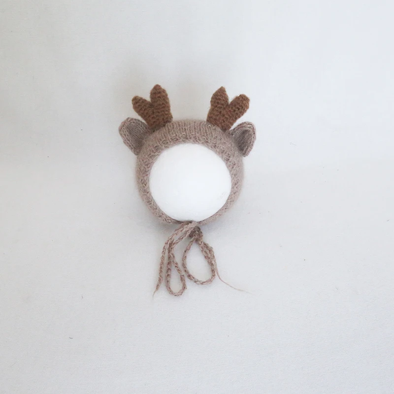 

Vintage Newborn baby Deer Bonnet Handmade knit Bonnet Photography Prop Newborn Hat Photo Prop