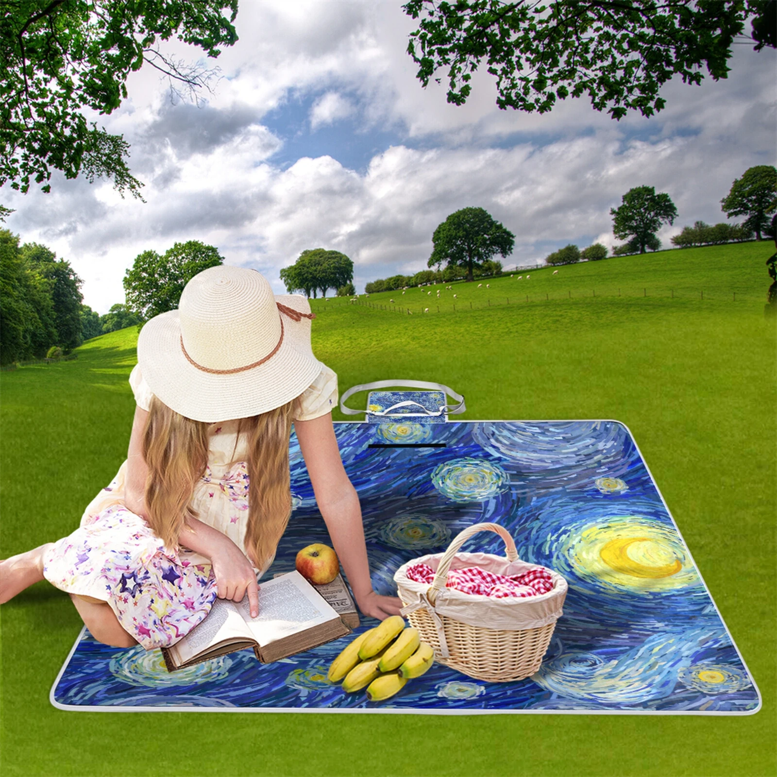 new-foldable-camping-mat-picnic-blanket-beach-rug-outdoor-van-gogh-oil-painting-pad-lightweig-waterproof-tent-grassland-ground