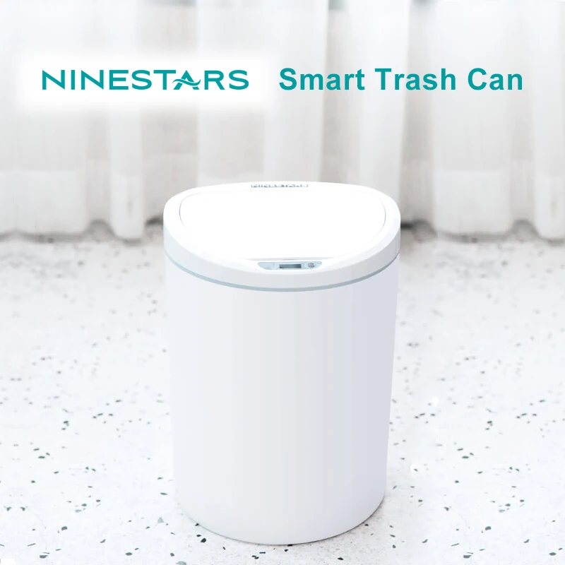 

New NINESTARS Touchless Smart Trash Can Motion Sensor Well Sealing LED Induction Cover Kitchen Trash 10L Home Ashcan Bins