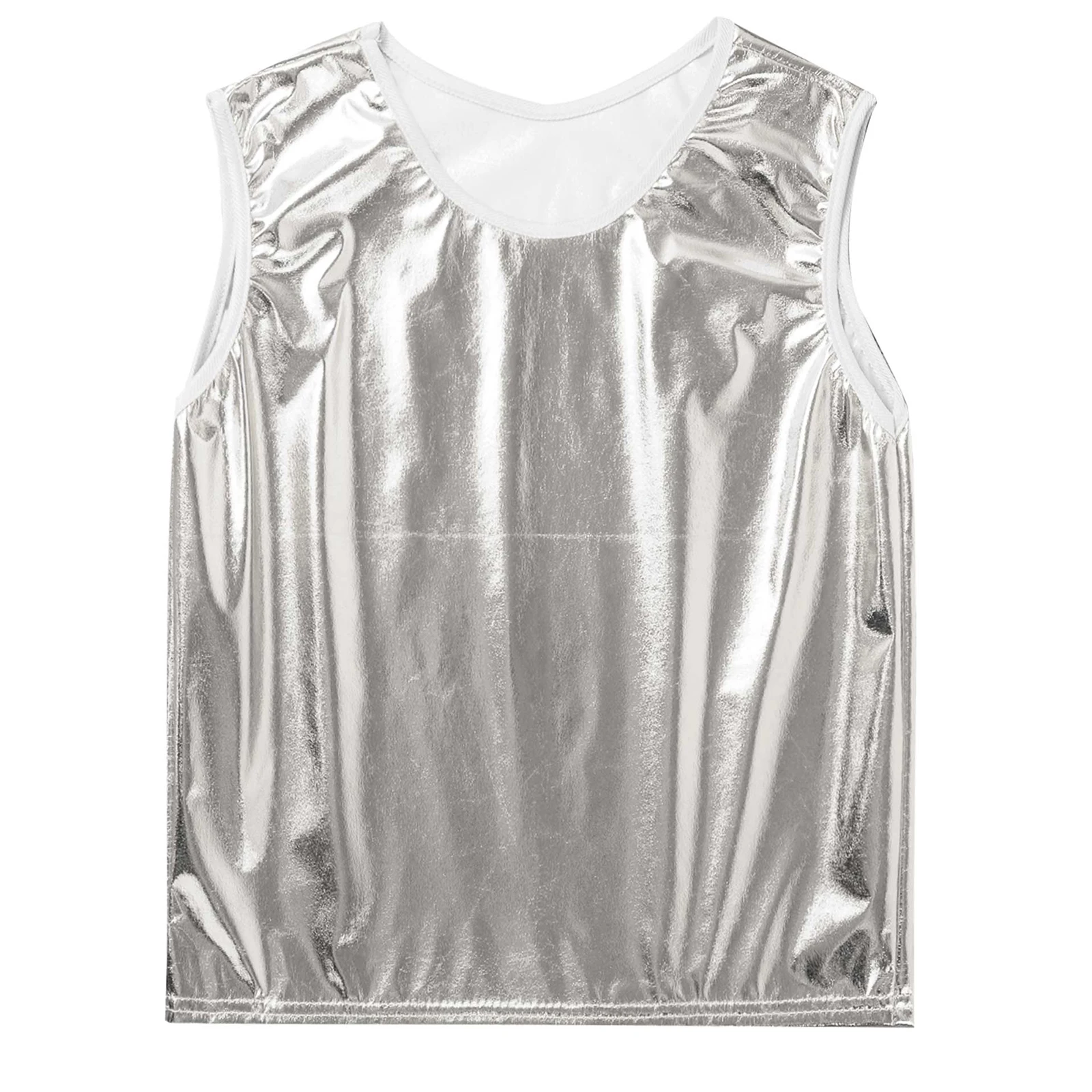 Kids Shiny Metallic Vest Top Stage Performance Dance Costume Girls Gymnastics Ballet T-Shirts Top Kids Party Costumes