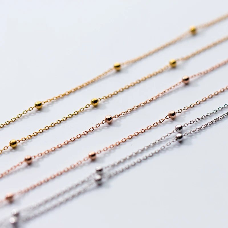 

Genuine 925 Sterling Silver Beads Chain Choker Necklace for Women Girl Charm 2.5mm Balls Link Chains Jewelry