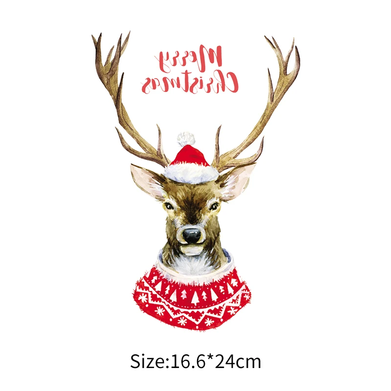 New Christmas Patches Heat Transfer Vinyl Decals Iron On Patches For Kids Clothes Diy Washable Santa\'S Elk Stickers