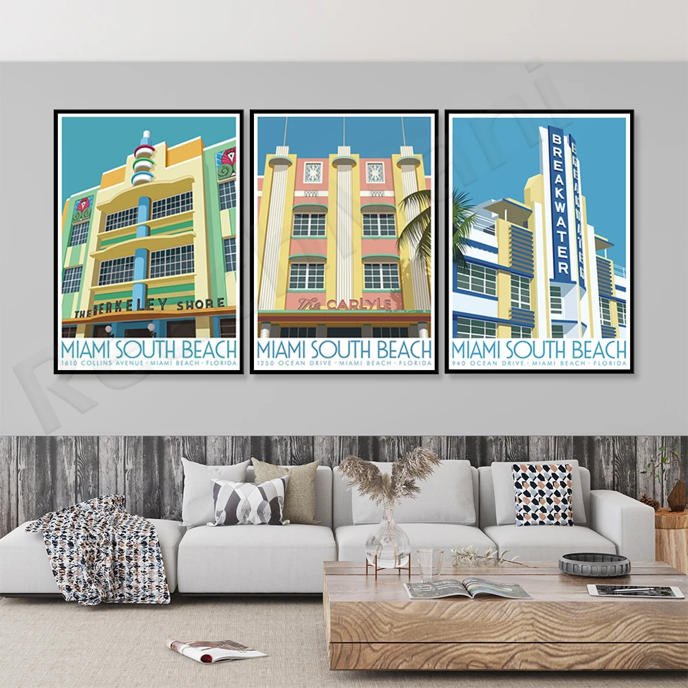 Miami Beach prints, Carlyle Hotel, Breakwaters, 1250 Ocean Drive, Miami, Florida, travel poster for Berkeley Coast Hotel, South