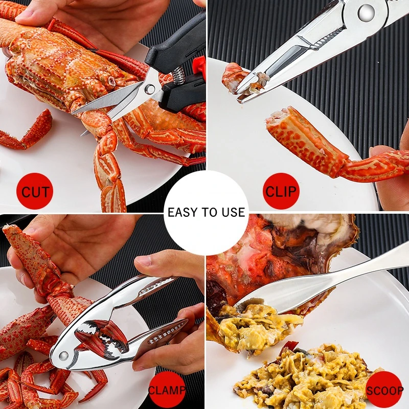 Stainless Steel Crab Tool Set Crab Peel Shrimp Tool Lobster Clamp Pliers Clip Pick Set Seafood Tools