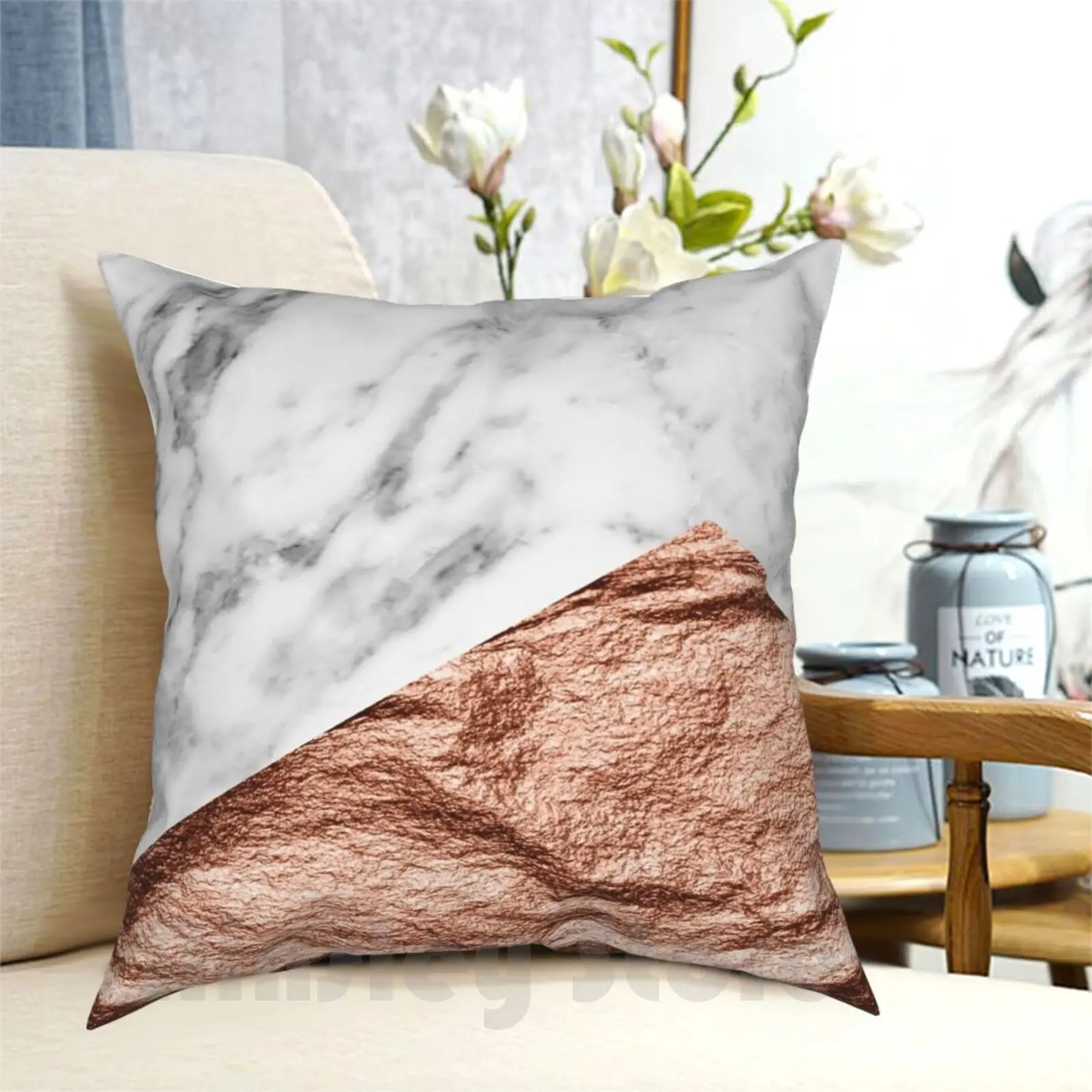 Rose Gold Foil Marble Geo Pillow Case Printed Home Soft DIY Pillow cover Marble Pink Marble Rose Gold Glitter Pink Glitter