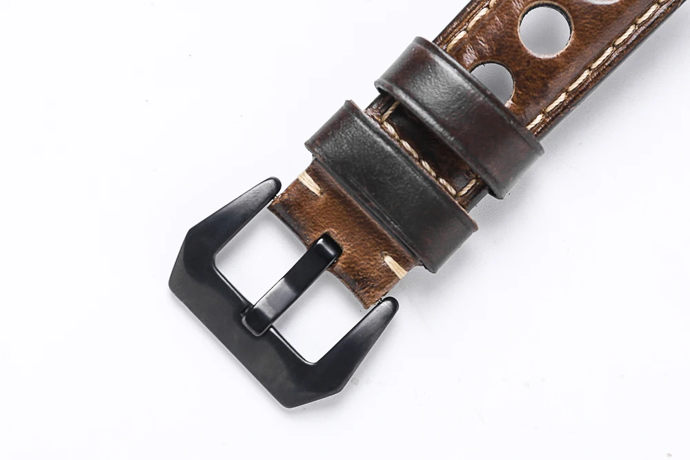 Genuine Leather Watch Strap Vintage Brown Black 20mm 22mm 24mm Watch Belt For Man Three Holes Breathable Soft Watch Band Leather