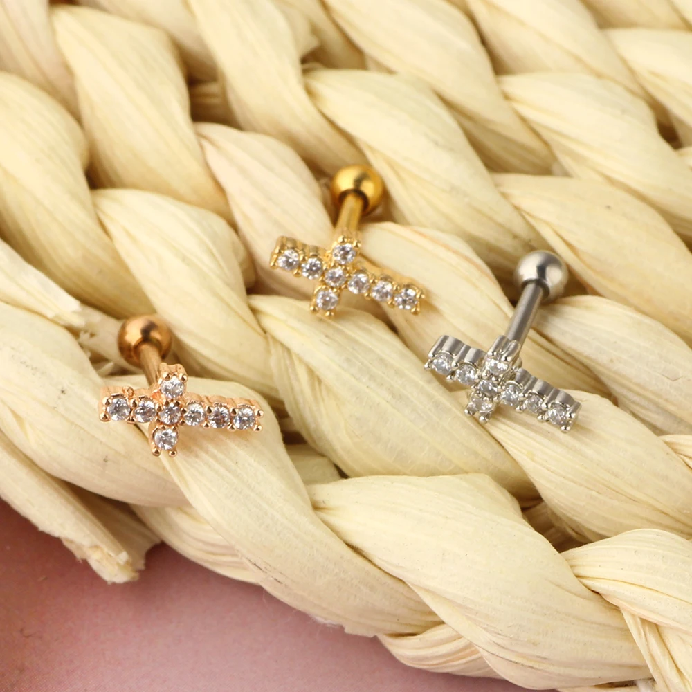 Gold Color Crown Star Flower CZ Tragus Cartilage Stainless Steel Ear Stud Piercing Crystal Daith Earring