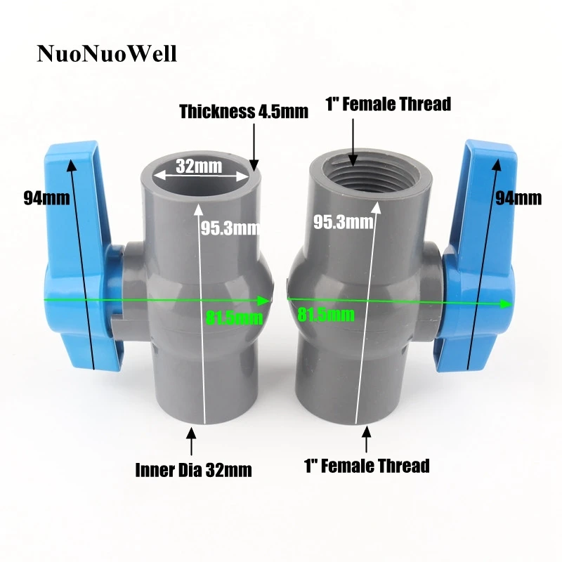 1pc 32mm PVC Ball Valve 1