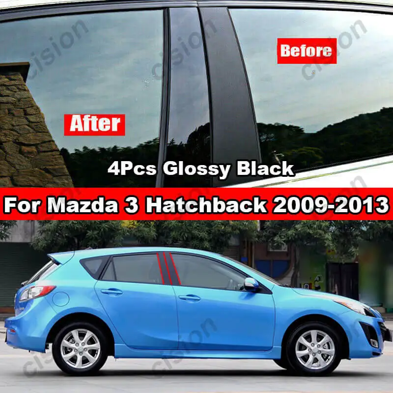 4/10x Carbon Fiber Black Door Window Column BC Pillar Post Cover Trim PC Material Sticker For Mazda 3 Axela Hatchback 2009-2019