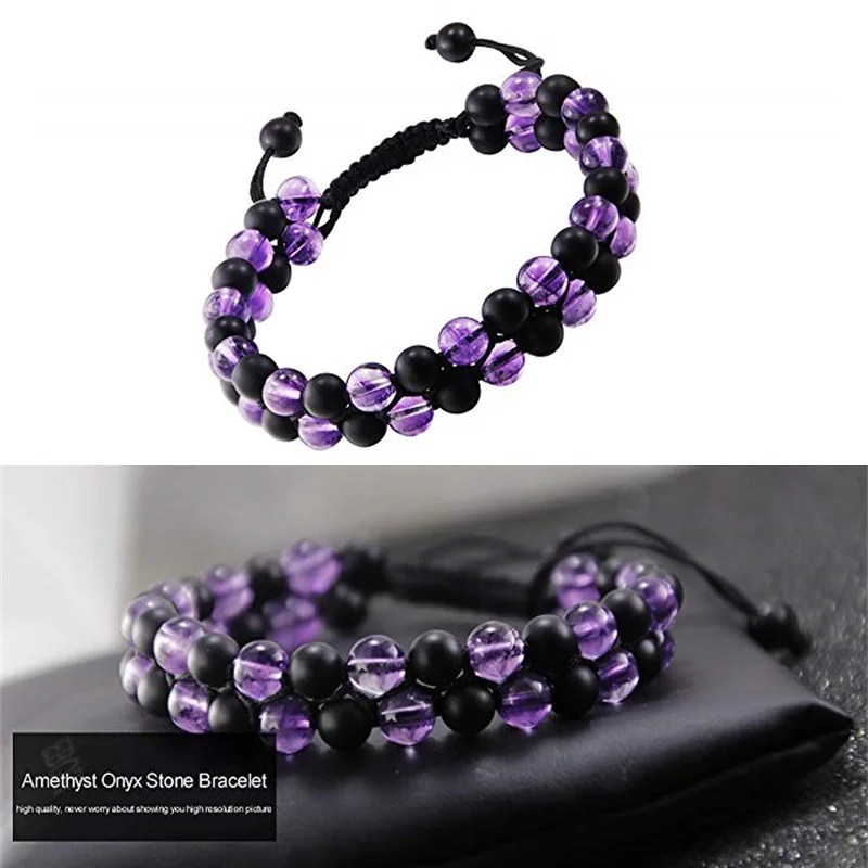 6mm Black Matte Beads Bracelet for Women Adjustable Double Layer Amethysts Bracelet Natural Stone Chakra Healing Stone Bracelet