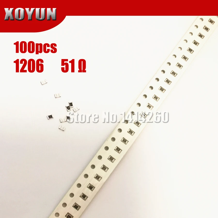 

100PCS 1206 SMD Resistor 1% 51 ohm chip resistor 0.25W 1/4W 51R