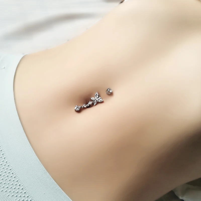 Butterfly Piercing Belly Button Navel Ring Silver Body Decorations Real 925 Sterling Jewelry For Women Fashion Punk 1.5 MM Thick