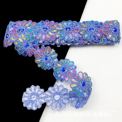 4.5 jardas sequined flor laço fita cortina guarnições acessórios rendas guarnição decoração pequeno lado 6cm de largura