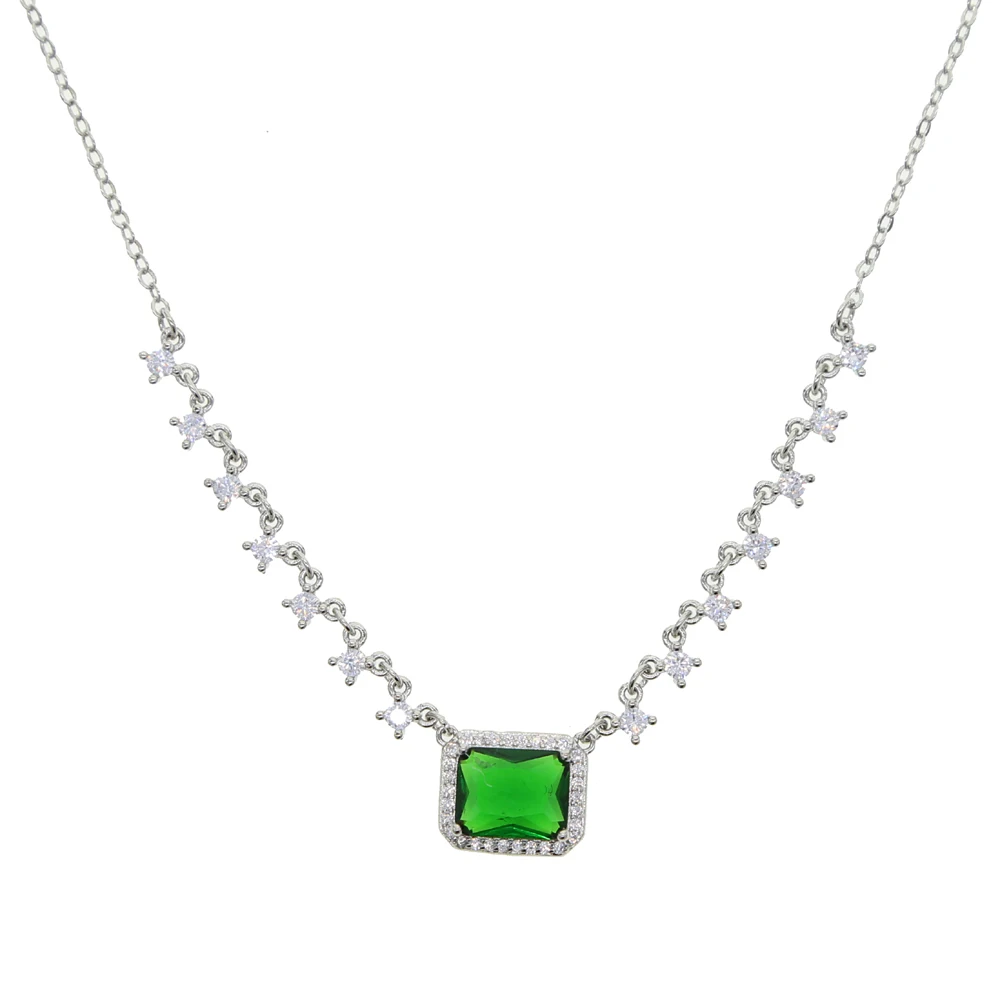 geometric square shape green halo cz necklaces 2020 new fashion women jewelry