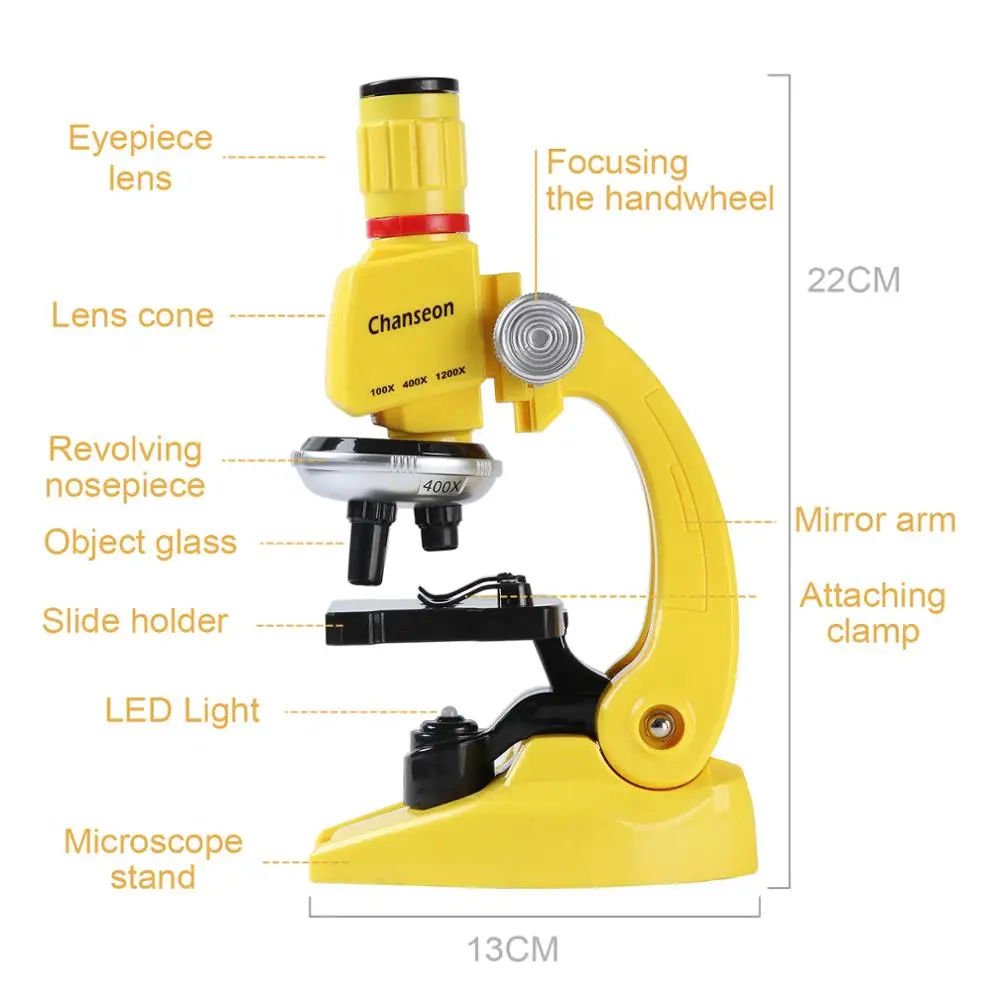 100x-400x-1200x Children Biological Microscope  Kit Lab with Slides LED Refined Scientific Instruments Toy Set Birthday Gift