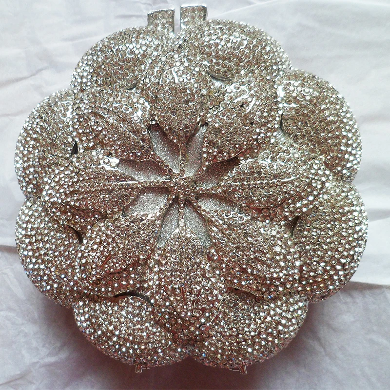 13 Colors Silver Metal Flower Evening Clutch Wedding Purse Luxury Diamond Purse Female Floral Shape Bridal Shoulder Handbags
