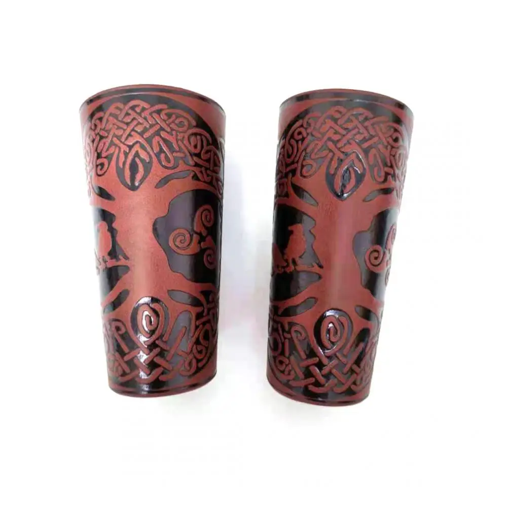 Toten Design Nordic Viking Odin Tree of Life Bangles for Man Riding Protective Gear Embossed Wide Leather Wristband Punk Jewelry view 3