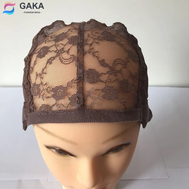 GAKA 1PC Brown Rose Net Mesh Wig Cap for Making Wigs High Quality Elastic Adjustable Strap Lace Hair Net with Ears