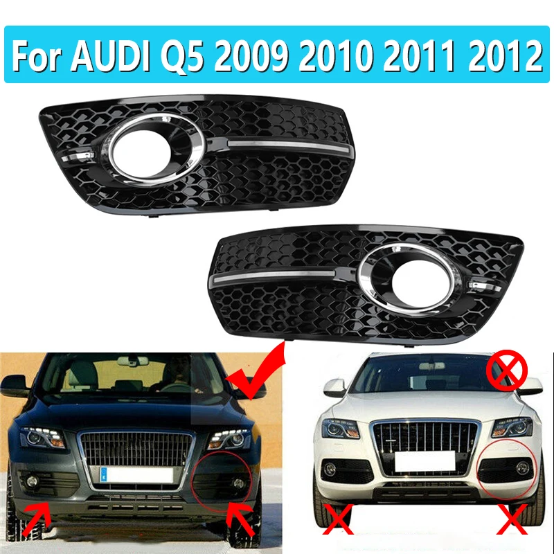 1 Pair For AUDI Q5 2009 2010 2011 2012 High quality Front Bumper Lower Honeycomb Side Grill black Fog Light Cover