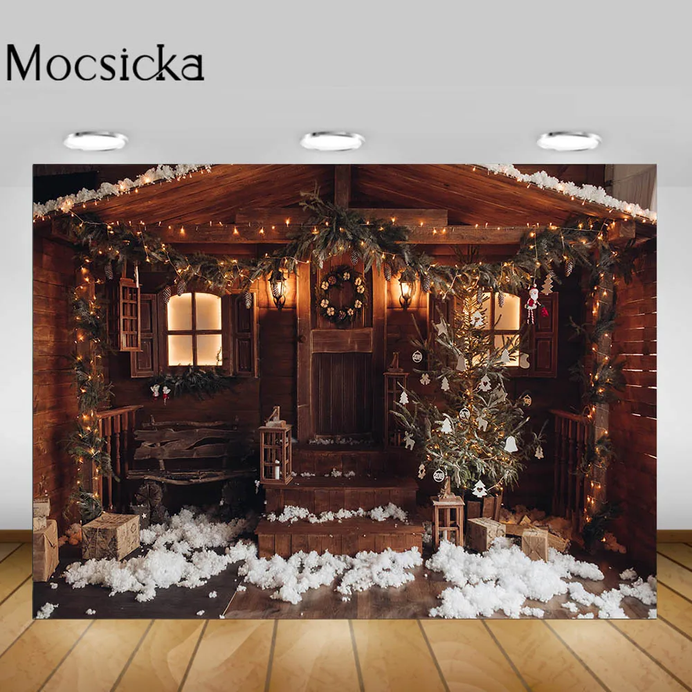 

Mocsicka Wood House Newborn Child Photography Backdrop Leaves Light Wreath Sweet Christmas Photo Background Photo Studio Props