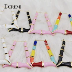 DOREMI Enamel Colorful Triangle Bamboo Earrings 50/60/70mm Hiphop Customize Color Earring Bamboo Style Custom Earrings for Gifts