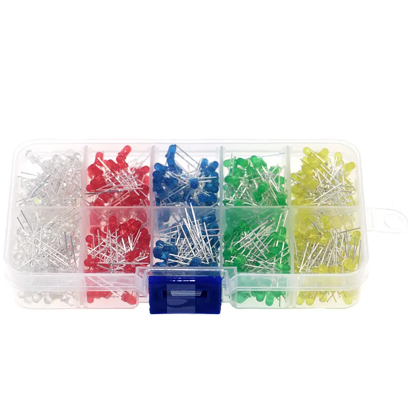 5 colors/BOX 5x100pcs=500Pcs 3MM LED Diode Kit Mixed Color Red Green Yellow Blue White