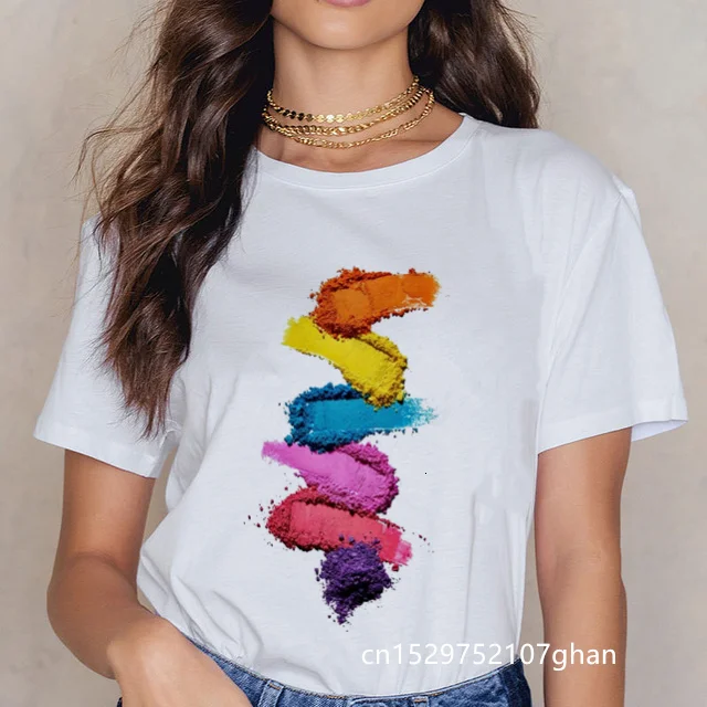 Fashion Makeup Eyeshadow T shirt Women Harajuk Rainbow Eye shadow girl's Tshirts for lady Female Tee Shirt femme t-shirt Clothes