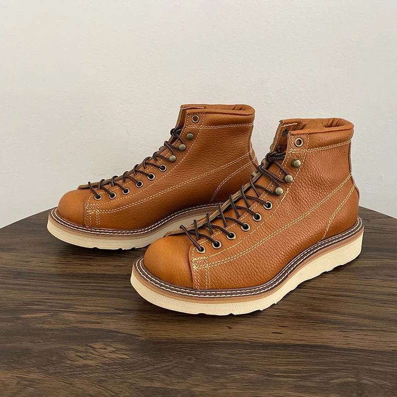 

Vintage British Men Casual Shoes High Quality Handmade Autumn Winter Ankle Boots Cow Leather Tooling Motorcycle Boots Lace-up