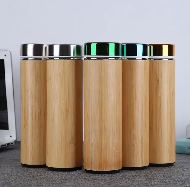 17oz Bamboo Tumbler with Tea Infuser and Strainer Stainless Steel Water Bottle Double Wall Vacuum Insulated Travel Mug SN507