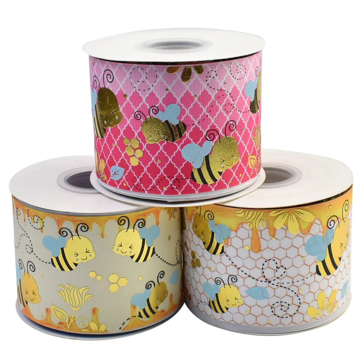 

HSDRibbon 75mm 3inch hsd-design custom bee Pattern on Grosgrain Ribbon