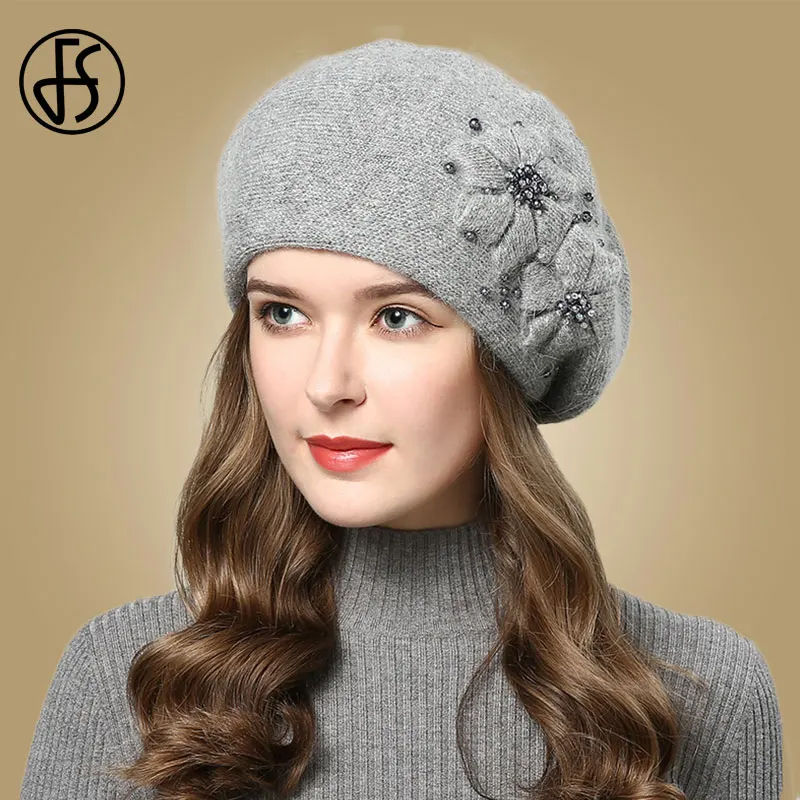 FS Czapki zimowe dla kobiet Beanie Rabbit Fur 2023 Ciepła czapka z dzianiny Kwiat Podwójna warstwa Ciepłe berety Czapki śnieżne Gorros Femme