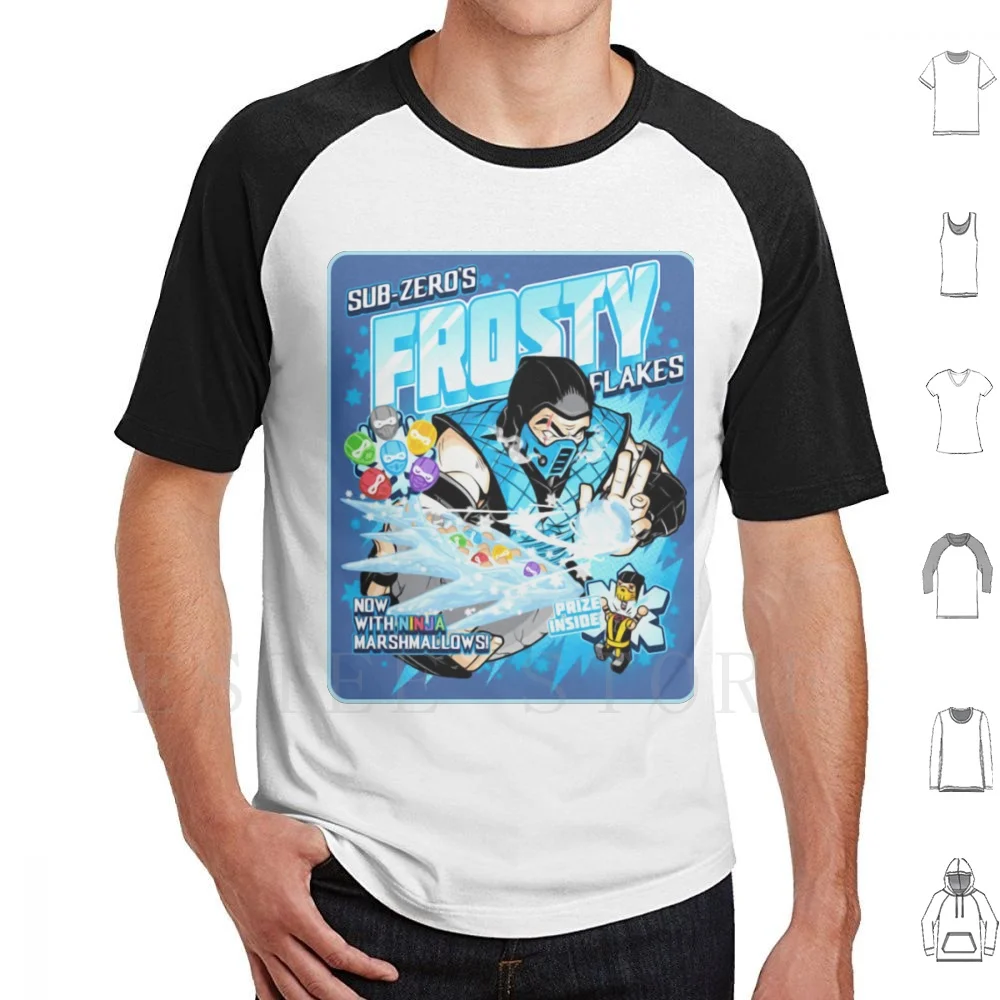 Subzero Frosty Flakes T Shirt DIY Big Size 100% Cotton Mortal Kombat Mortalkombat Mortal Kombat Blue Blue Arcade Flakes Ice