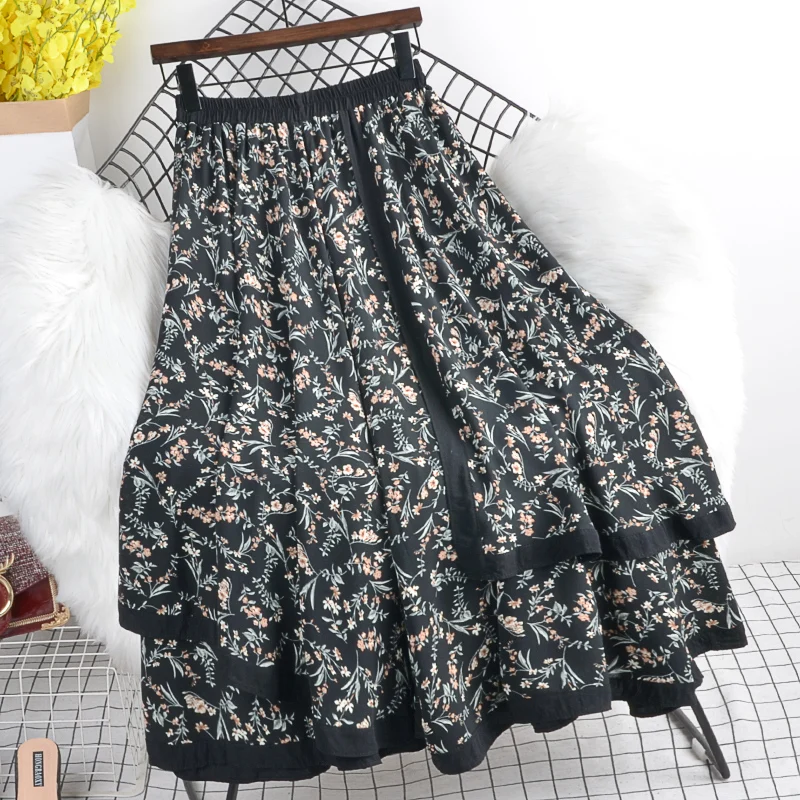 

2023 New High Waist Slim Fake Two-piece Retro Stitching Floral Skirts For Women's Clothing Spring Autumn Skirts 100C