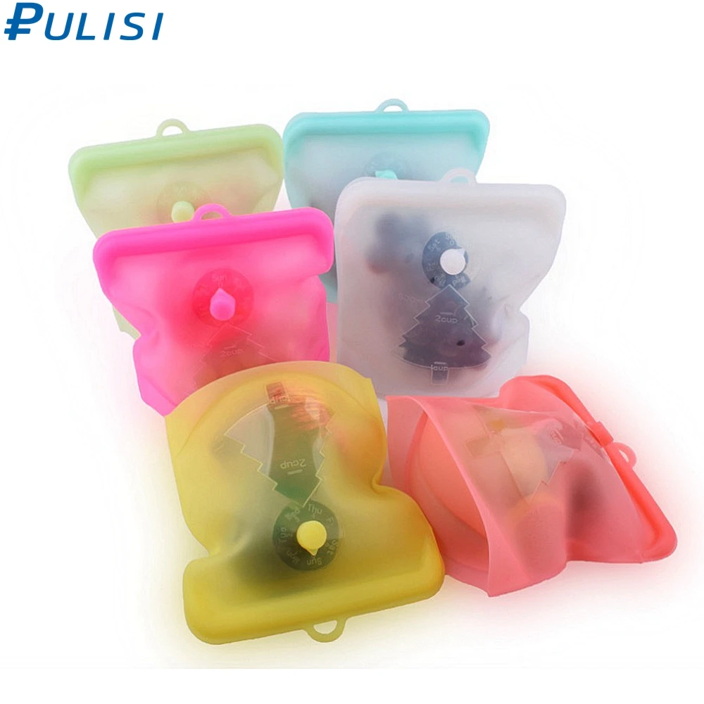 

PULISI Food Grade Silicone Fresh Seal Storage Bag Reusable Leakproof Containers Snack Saver Bag Sandwich Storage Bag 500ml