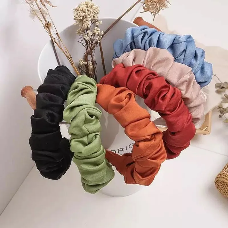 New Fashion Autumn Hairband Women Individuality Pleated Headband Fresh Solid Hair Band Adult Hundred Matching Hair Accessories