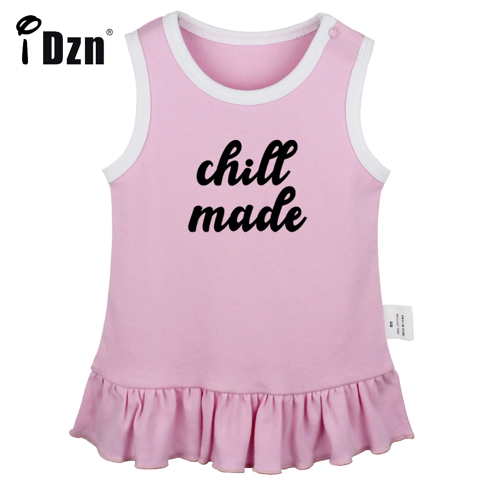 iDzn NEW Summer Chill Made Cute Baby Girls Fun Art Printed Pleated Dress Vest Dresses Infant Sleeveless Dress Newborn Clothes