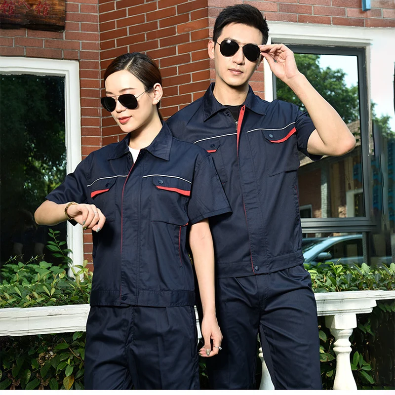 Verão conjunto de roupas de trabalho masculino feminino estação segurança respirável uniformes reparação automóvel durável mecânica eletricidade macacões 4x