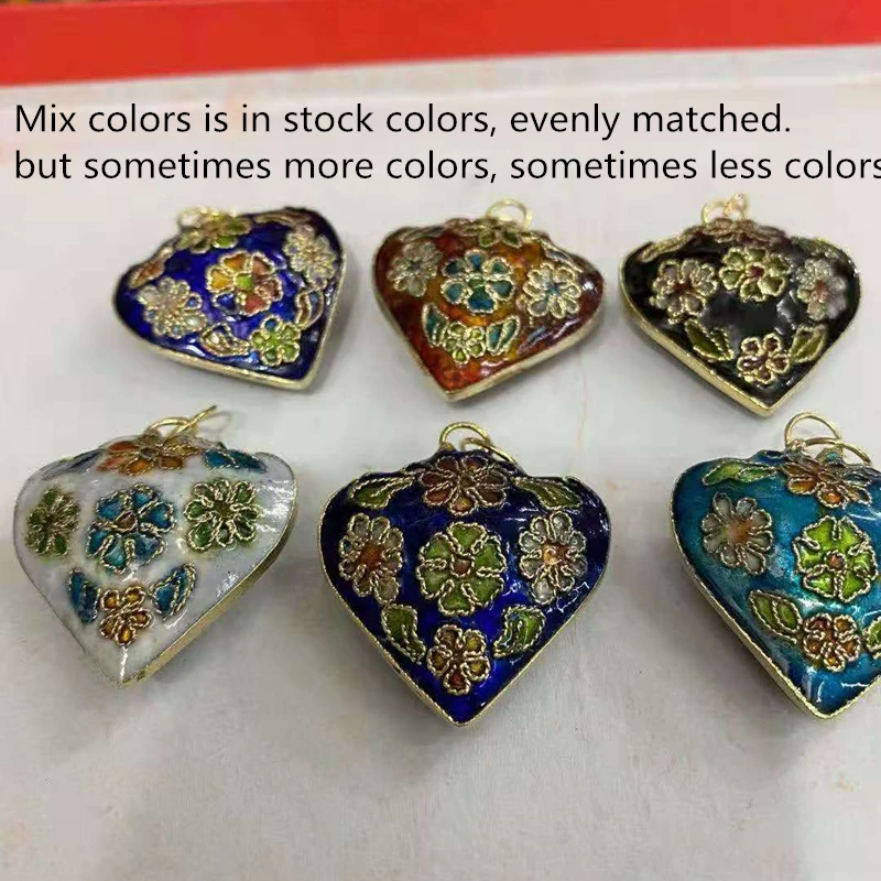 5pcs Handmade Cloisonne Enamel Vintage Big Love Heart Charms Pendants for Necklaces Earrings Making Women Accessories China