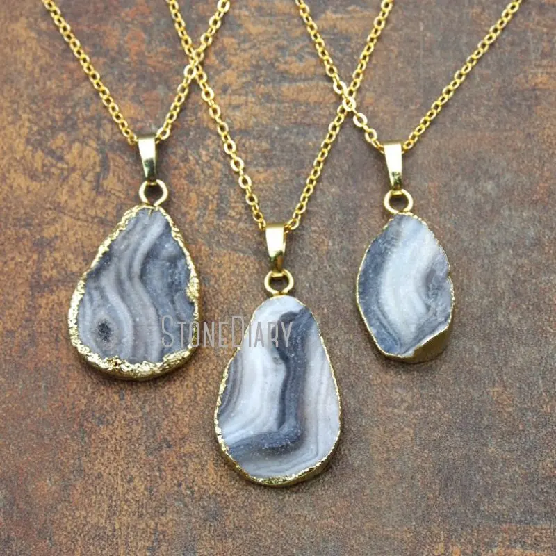 

NM11860 Solar Agates Necklace Gold Color Irregular Surface Tear Drop Necklace 18inch-32inch