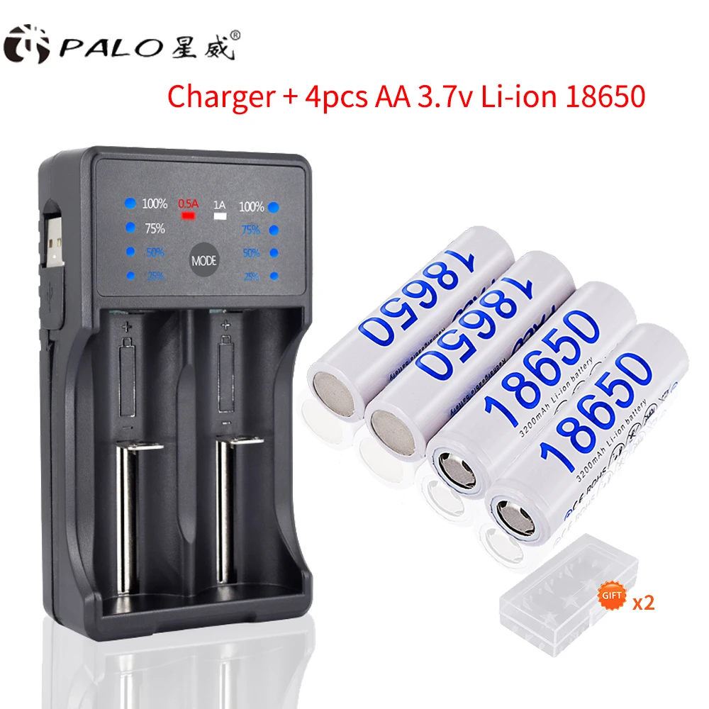 3.7v 18650 Rechargeable Battery 3200mah Li-ion 18650 Reachargeable Batteries with Led Charger for AA AAA 18650 14500 Battery