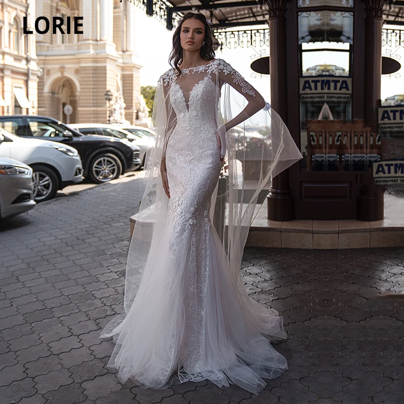 

LORIE Bohemian Wedding Dresses Two Pieces Spaghetti Strap Mermaid Wedding Gown with Detachable Blouse Bridal Dress 2021